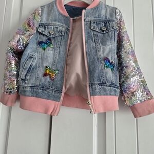 Kids Denim Jacket with Sequin Sleeves